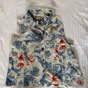 Floral Sleeveless Women's Top - Blue and Red
